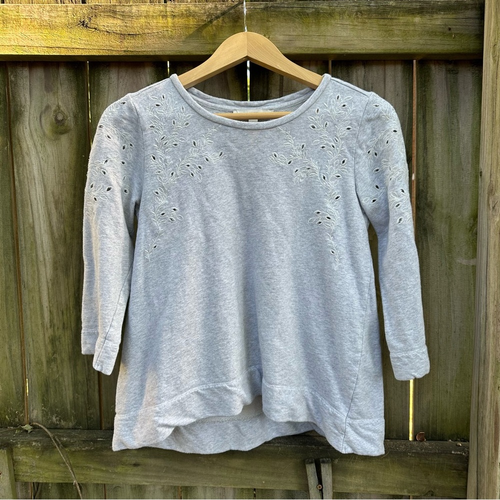 LOFT Embroidered Sweatshirt Top Floral Casual Gray Cotton Size Small